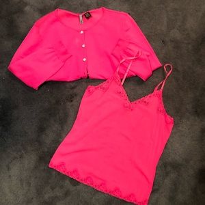 EUC Pink Cardigan & Cami with Lace Accent Set